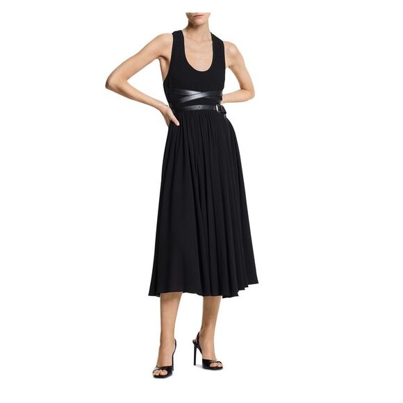 MICHAEL KORS Dresses & Skirts - MICHAEL KORS Womens Black Attached Buckle Belt Sleeveless Midi Dress 6